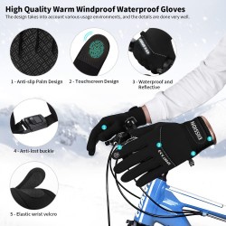 Gloves Men Women Winter Cycling Winter Gloves Touchscreen Cycling Gloves Warm Ski Gloves Non-Slip Waterproof Cycling Gloves