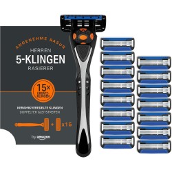 by Amazon Men's razor with 5 blades, multicolour, set of 17, 1 piece + 16 refill packs
